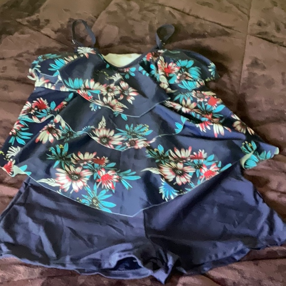 SHEIN Blue Floral One-Piece Swimsuit